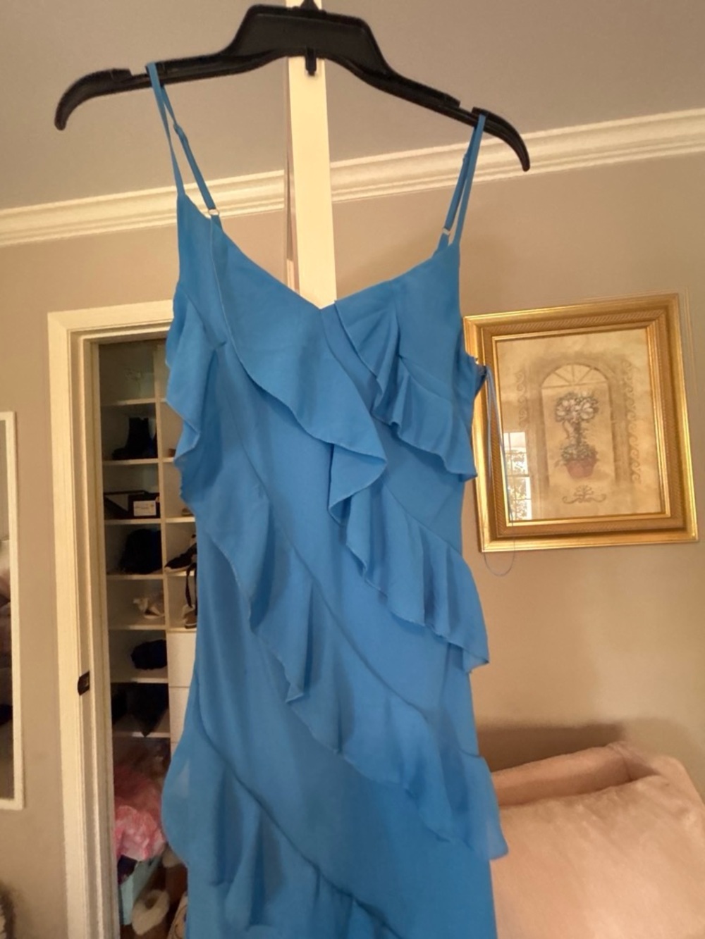 Petal and Pup Blue Ruffle Spaghetti Strap Women's Maxi Dress size Xs